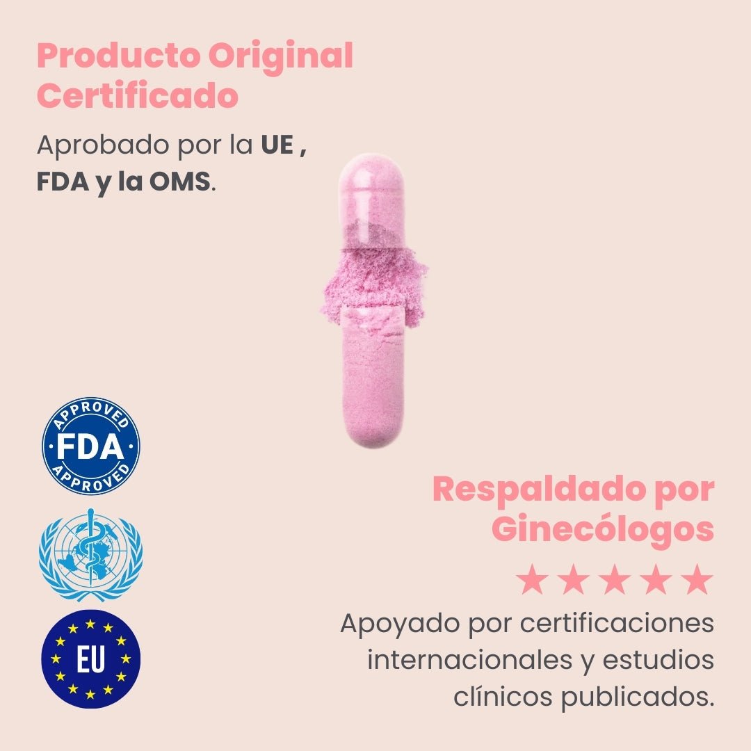 Producto Original Certificado · Aprobado por la UE, FDA y la OMS · Respaldado por ginecólogos